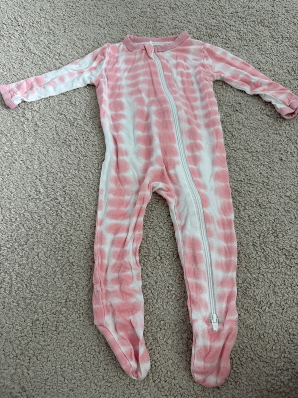 Kyte BABY Pink and White Tie-Dye Footed One-Piece